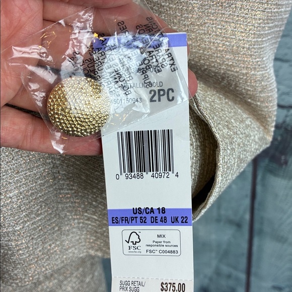 Albert Nipon NWT 2-Piece Skirt Suit Plus Sz 18 Cream Metallic Gold Office Work - Picture 2 of 15